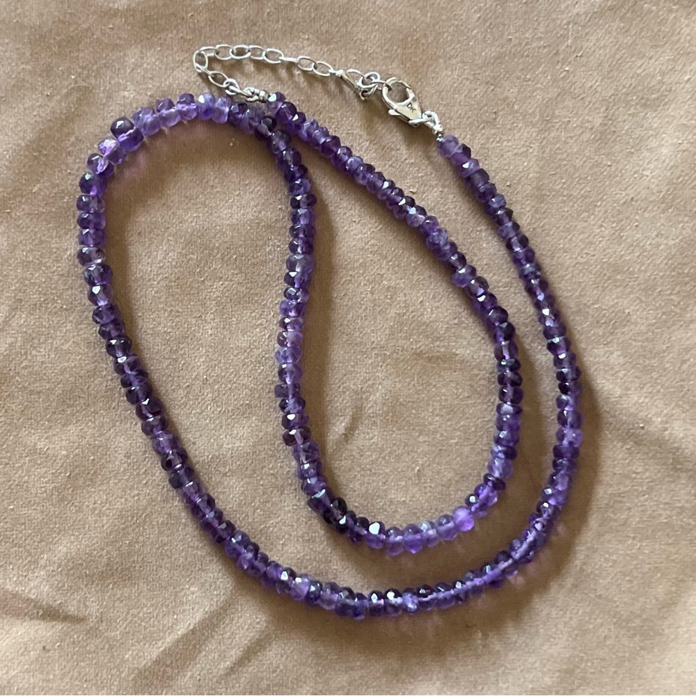 Purple Amethyst π Faceted Bead Necklace 60ctw Sterling Silver - Picture 2 of 16